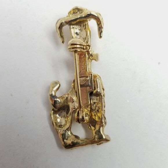 Vintage Poodle Dog In Red Enamel Bowtie Brooch, Gold Tone, Estate Pet Pin - Picture 3 of 6